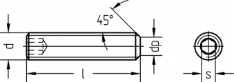 DIN-EN-ISO 4026 (ранее DIN 913) Винт установочный с внутренним шестигранником и конусоидным плоским концом 45H